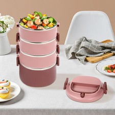 Lunch Box Impilabile a 4 Livelli, Contenitore per Alimenti, Lunch Box Rosa