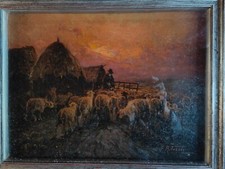 TURRI R. OLIO SU TELA 1919 PECORE AL PASCOLO 38 x 28 1/2