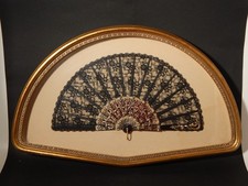 VINTAGE ELEGANTE VENTAGLIERA CON VENTAGLIO SPAGNOLO IN PIZZO NERO