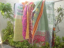 Coperta trapuntata Kantha vintage fatta a mano - lotto biancheria da letto boho indiana reversibile