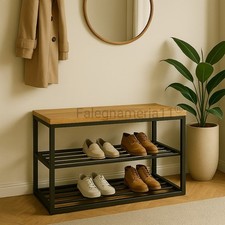 Panca Scarpiera Salvaspazio in Legno Massiccio e Ferro – Stile Industriale 