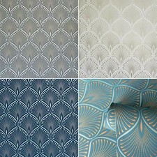 GranDeco Layla carta da parati geometrica art deco ventilatore pavone metallizzato vari colori