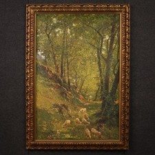 Dipinto olio su tela quadro paesaggio pecore XX secolo firmato Bentivoglio