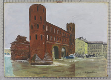 QUADRO AD OLIO FIRMATO VEDUTA PORTE PALATINE DI TORINO FIRMATO GAMBINO B22