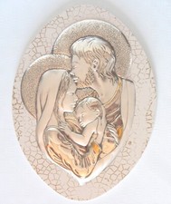 QUADRO ICONA SACRA FAMIGLIA ARGENTO cm42x29 LEGNO cm50x37 CAPOLETTO CAPEZZALE