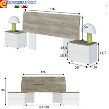 Testiera Letto Matrimoniale con 2 comodini Bianco Rovere DREAMS 54 X 176 X 6 Cm