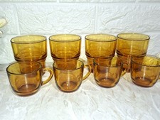 VINTAGE ANNI 70 FRANCE VERECO SET 4+4 BICCHIERI E TAZZE AMBRA AMBRATO 