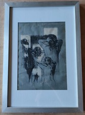 Fulvio Platinetti tecnica mista su fogli sovrapposti "Figure di donna" 1970