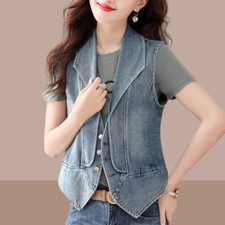 Stile Vintage Donna Jeans Gilet Giacca Gilet Casual Slim Canottiera Casual
