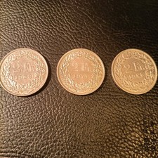 3 monete da 2 Franchi Svizzeri