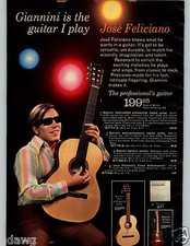 1971 CARTA PUBBLICITARIA Chitarra Giannini Jose Feliciano Ukelele Abete Palissandro Nichel Tasto