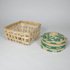 F262 SCATOLINA COFANETTO PORTA GIOIE PORTAGIOIE PAGLIA + CESTINO VIMINI VINTAGE