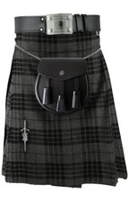 Kilt uomo scozzese 5 iarde abito tradizionale Highland grigio orologio tartan set 5 pezzi