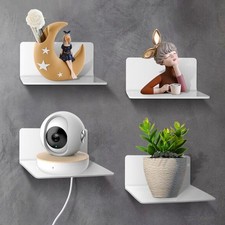 SHEPIN 4 Pezzi Mensole da Muro Bianche Adesiva, Piccola Mensola da Parete Bianca