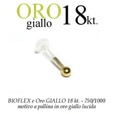 Piercing BIOFLEX LABRET TRAGO ORECCHIO pallina oro GIALLO 2,3mm 18kt. white GOLD