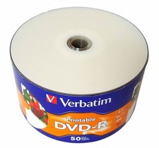 100 DVD-R DVDR VERBATIM vuoti 16x bianco stampabile a getto d'inchiostro 4,7 GB disco 2x50pk 97167