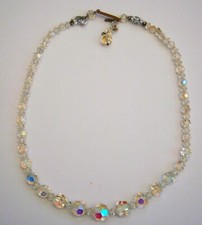 Y212)  Vintage aurora borealis beaded hook clasp necklace