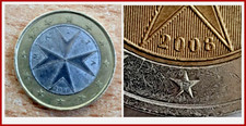 MALTA 2008 - moneta da  2 Euro  RARA con la  " F " in una stella circolata bella