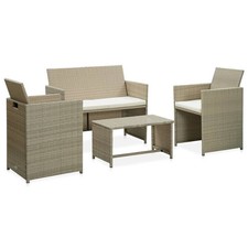 Sofa Set Beige Rattan, Cream