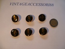 6 BOTTONI ROTONDI METALLO SMALTO COLOR NERO ORO 6 X 22 MM STEMMA LEONE CORONA