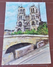 Quadro olio CATTEDRALE NOTRE DAME de PARIS - 25x37 cm Mary Morgillo ? Parigi