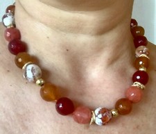 Collana o collana e bracciale:corniola,giada Malaysia,quarzo fragola,agata coral