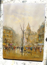 VECCHIO DIPINTO PAESAGGIO VEDUTA CITTà PARIGI ? OLIO SU TELA FIRMATO 40X30,5 CM