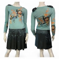 CUSTO BARCELONA Vestito abito celeste fantasia floreale giapponese Tg XS/S