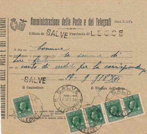 Italia 1938 modulistica lv - 1938, n.lv