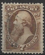 U.S.A. 1873 Treasury Dept.  Continental Bank Note - Edwin Stanton 7c brown  #O76