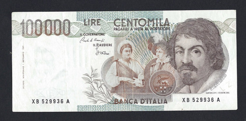 100000 lire caravaggio primo - 100000,