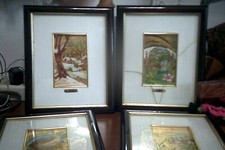 lotto 4 quadri,le 4 stagioni su lamina dorata di cui 1 con vetro rotto 22kt vedi