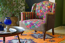 Poltrona patcwork tessuto imbottita colorata gambe in legno poltrona nera viola