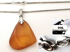 Elegante Pendente In Pietra Naturale Ambra Collana In Argento 925 Z123