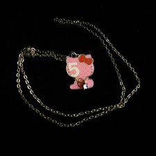 RARE Hello Kitty Necklace - Pink #5 Pendant with Heart Charm - ©1976Sanrio