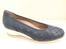 LOREN scarpa decollete con zeppa estiva pelle forata rombi A1009 BLU plantare es