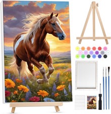 Cavallo Dipingere Con I Numeri Adulti Con Cornice, Con Cavalletto in Legno, Cava