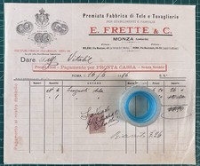Rara Fattura Premiata Fabbrica di tele FRETTE & C.-Monza del 1896