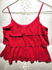Amadi Top donna blusa piccola rossa a strati senza maniche ricamata spalla aperta