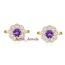 Gemelli In Argento Placcato Oro 14K Con Pietre Preziose In Ametista E CZ #1039