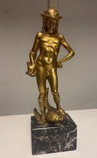 Statuetta di David Donatello in bronzo dorato con base in marmo vintage