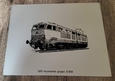 TARGA SERIGRAFIA SU METALLO ARGENTATO LOCOMOTORE 1975 GRUPPO E 656  Dim: 27x33cm