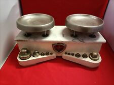 Antica Bilancia Con Piatti E Pesi - Metallo E Marmo - Completa