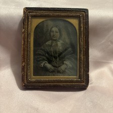 Victorian Antique Daguerrotype/Ambrotype Woman Portrait Glass Red Leather Case