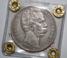 5 Lire 1879  Regno d'Italia Re Umberto I variante FKRT - FFRT periziato BB / SPL