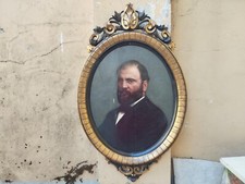 ANTICO XIX secolo QUADRO OVALE DIPINTO RITRATTO Q. SELLA CORNICE COEVA IN LEGNO