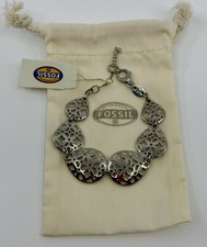 Bracciale a goccia con ciondolo tono argento marca Fossil nuovo con etichetta