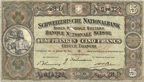 Banconota svizzera franchi - banconota, 5