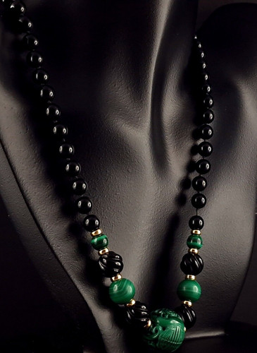 Collana oro 585 - , malachite