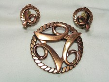 Spilla Vintage In Rame E Orecchini A Clip